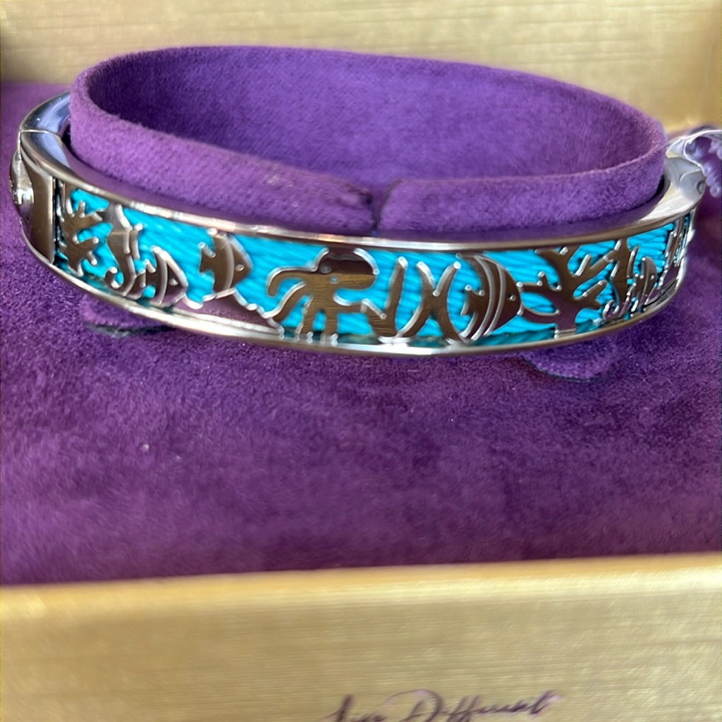 Charriol Forever Steel Ocean Blue Silver Bangle With Turquoise Accents